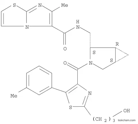 Molecular Structure of 1017272-85-3 (Imidazo[2,1-b]thiazole-5-carboxamide, N-[[(1R,2S,5S)-3-[[2-(3-hydroxypropyl)-5-(3-methylphenyl)-4-thiazolyl]carbonyl]-3-azabicyclo[3.1.0]hex-2-yl]methyl]-6-methyl-, rel-)